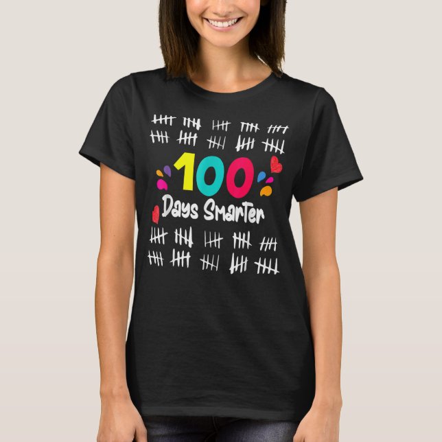 100 Days Smarter Counting Tally Marks 100Th Day Of T-Shirt (Front)