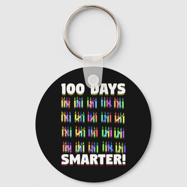 100 Days Smarter Crayons Student Gift 100 Days Of  Keychain (Front)