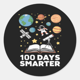 100 Days Smarter Cute Space Theme For Kids Classic Round Sticker