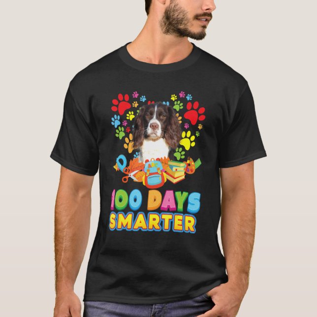 100 Days Smarter English Springer Spaniel Dog Paw  T-Shirt (Front)