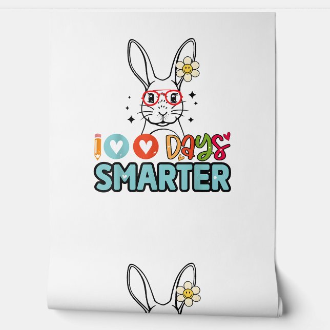 100 Days Smarter Girls Cute Bunny 100th Day Of Sch Wallpaper (Unrolling)