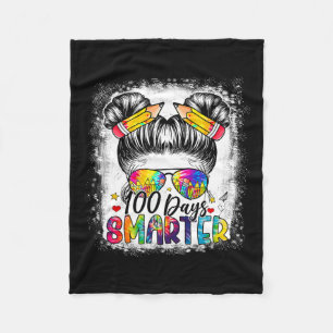 100 Days Smarter Girls Messy Bun Hair 100th Day Of Fleece Blanket