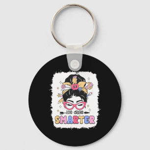 100 Days Smarter Girls Messy Bun Hair 100th Day Of Keychain