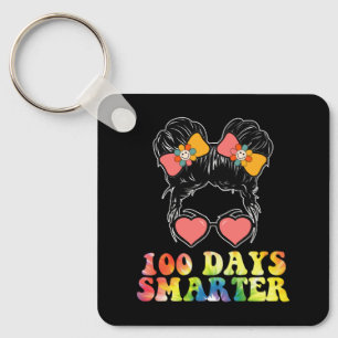 100 Days Smarter Girls Messy Bun School Tie Dye Keychain