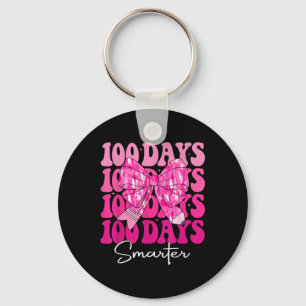100 Days Smarter Girls Pink Coquette Bow 100th Day Keychain