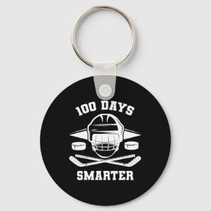 100 Days Smarter Happy 100th Day of School Hockey Keychain