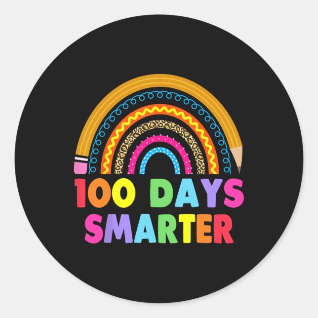 100 Days Smarter Happy 100th Day Of School Rainbow Classic Round Sticker (Front)
