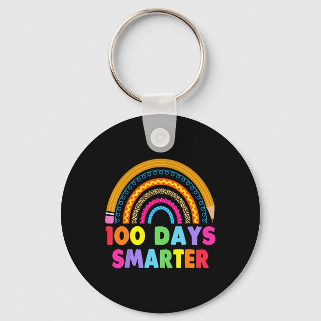 100 Days Smarter Happy 100th Day Of School Rainbow Keychain (Front)