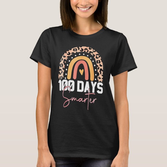 100 Days Smarter Happy 100th Day Of School Rainbow T-Shirt (Front)