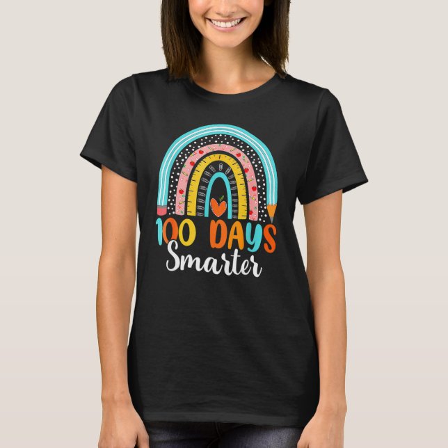 100 Days Smarter Happy 100th Day Of School Rainbow T-Shirt (Front)
