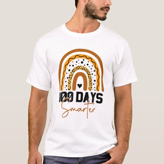 100 Days Smarter Happy 100Th Day Of School Rainbow T-Shirt (Front)
