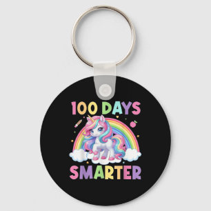 100 Days Smarter Happy 100th Day Of School Unicorn Keychain