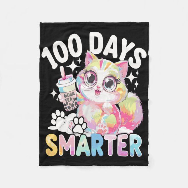 100 Days Smarter Kawaii Cat Costume 100th Day Of S Fleece Blanket (Front)