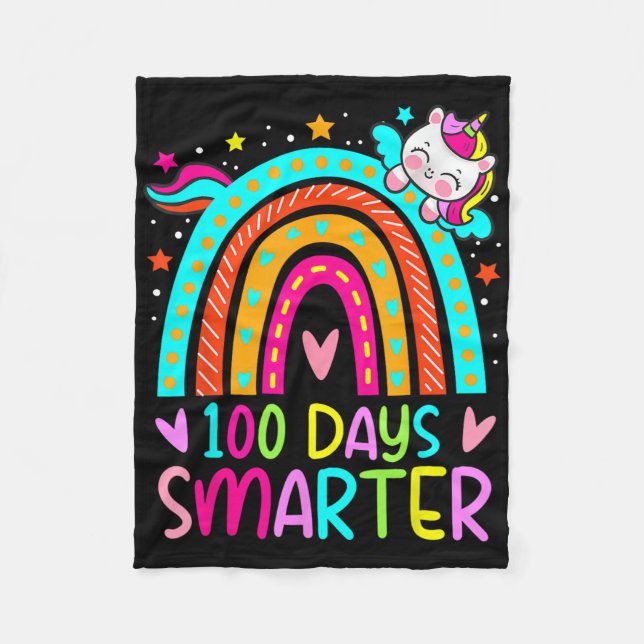 100 Days Smarter Kids Girls Unicorn100th Day Of Sc Fleece Blanket (Front)
