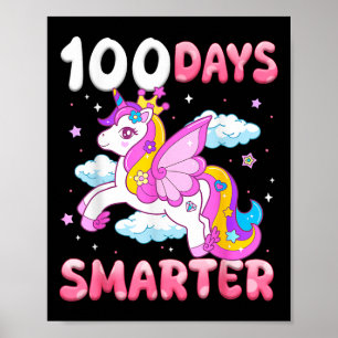100 Days Smarter Kids Girls Unicorn 100th Day Of S Poster