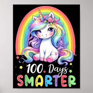 100 Days Smarter Kids Girls Unicorn 100th Day Of S Poster