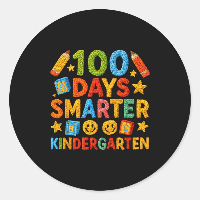 100 Days Smarter Kindergarten Milestone School Ach Classic Round Sticker (Front)