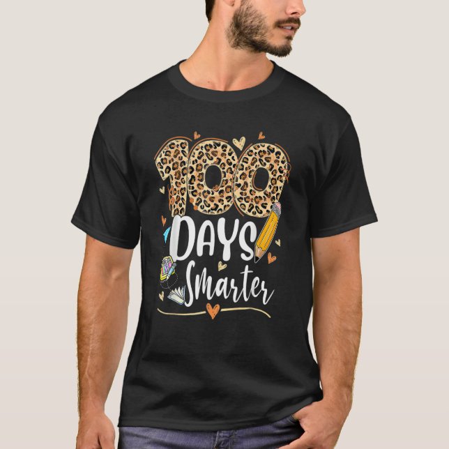 100 Days Smarter Leopard Happy 100th Day Of School T-Shirt (Front)