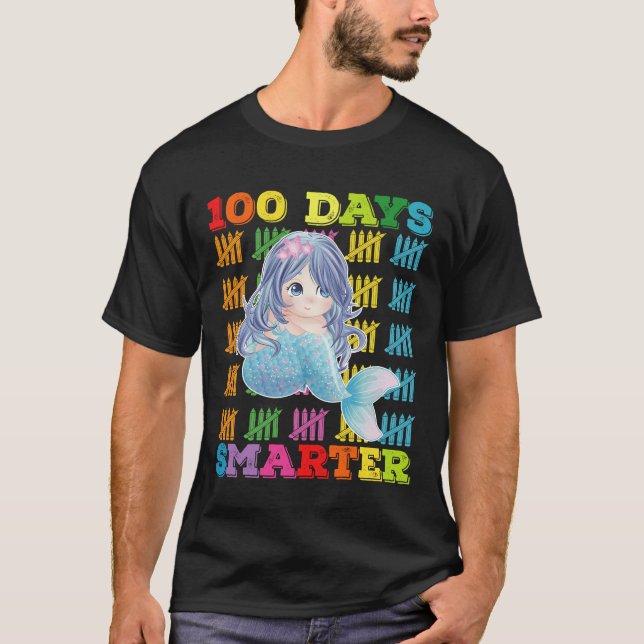 100 Days Smarter Mermaid 100th Day Of School T-Shirt (Front)