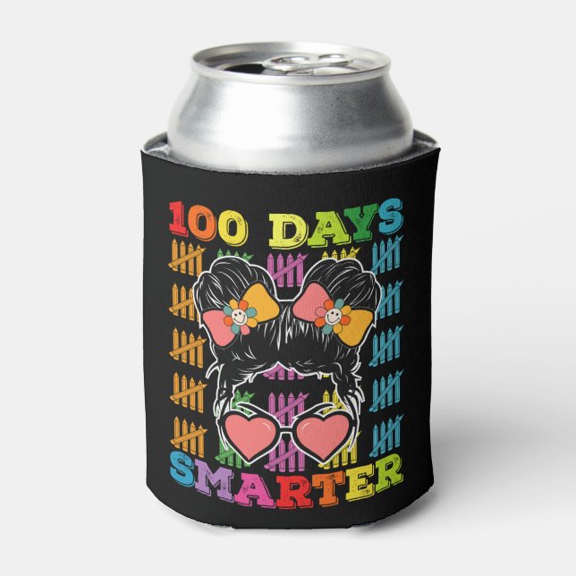 100 Days Smarter Messy Bun 100th Day Of School Can Cooler (Can Front)