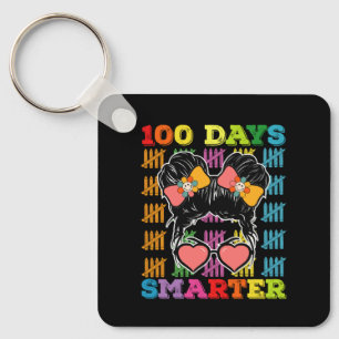 100 Days Smarter Messy Bun 100th Day Of School Keychain