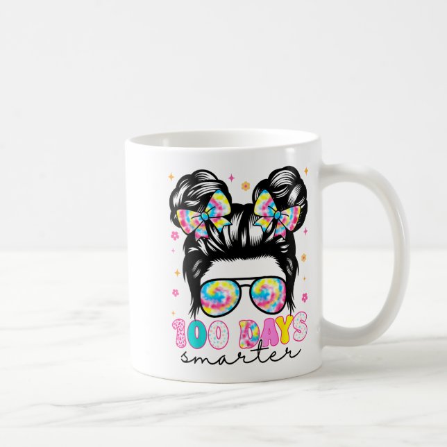 100 Days Smarter Messy Bun Girl 100th Day Of Schoo Coffee Mug (Right)
