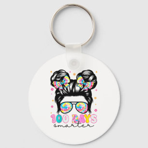 100 Days Smarter Messy Bun Girl 100th Day Of Schoo Keychain