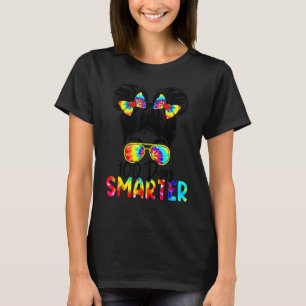 100 Days Smarter Messy Bun Girls Tie Dye 100th Day T-Shirt