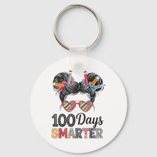 100 Days Smarter Messy Bun Hair 100th Day Of Keychain