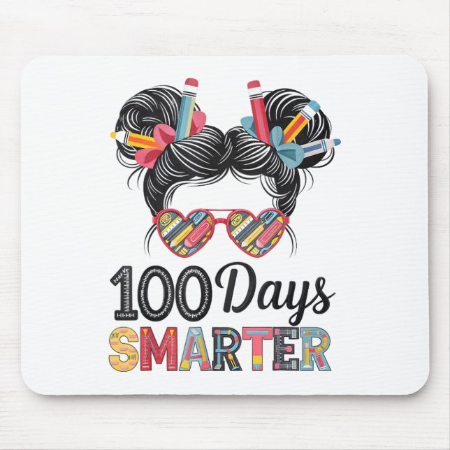 100 Days Smarter Messy Bun Hair 100th Day Of Mouse Pad (Front)