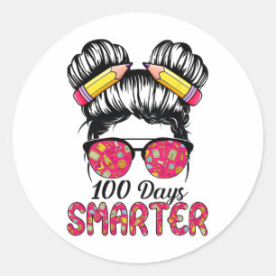 100 Days Smarter Messy Bun Hair 100th Day Of Schoo Classic Round Sticker