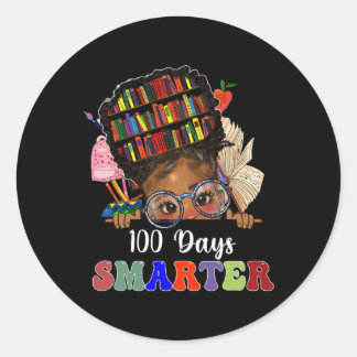 100 Days Smarter Messy Bun Melanin Girls 100th Day Classic Round Sticker