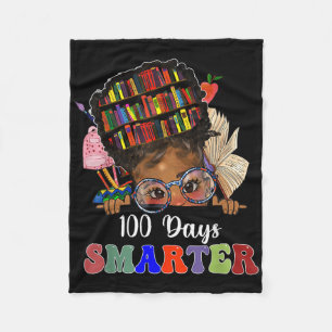 100 Days Smarter Messy Bun Melanin Girls 100th Day Fleece Blanket