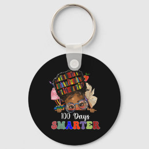 100 Days Smarter Messy Bun Melanin Girls 100th Day Keychain