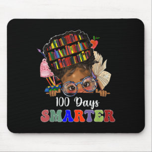 100 Days Smarter Messy Bun Melanin Girls 100th Day Mouse Pad