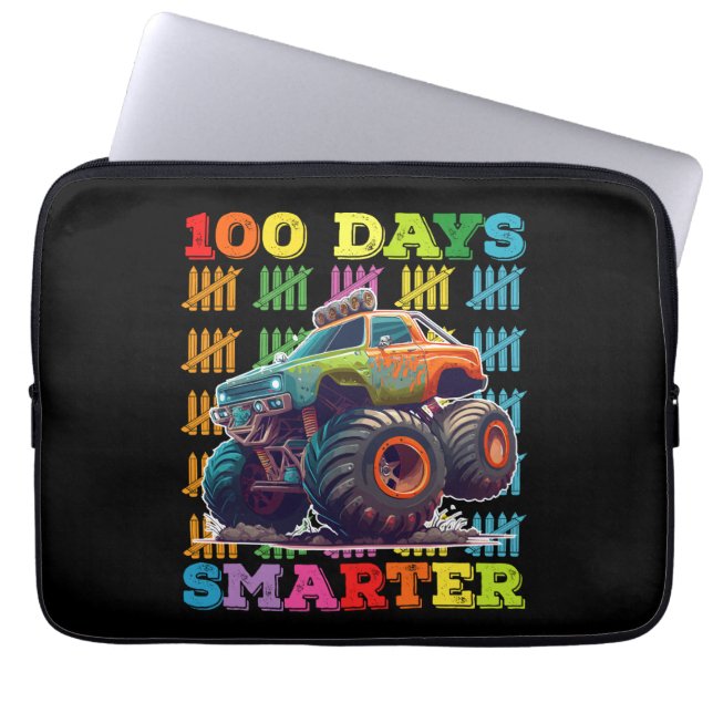 100 Days Smarter Monster Truck 100th Day School Laptop Sleeve (Front)
