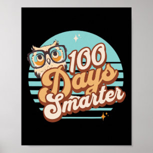 100 Days Smarter Owl Retro Teacher Kids 100 Days O Poster