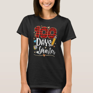 100 Days Smarter Red Plaid Teacher Kids 100th Day  T-Shirt