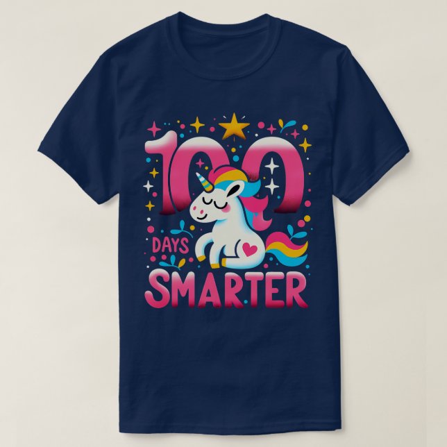 100 days smarter retro smart unicorn T-Shirt (Design Front)
