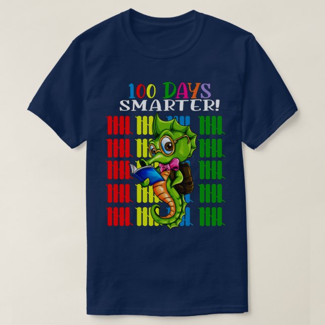 100 Days Smarter School Kids Seahorse Design T-Shirt (Design Front)