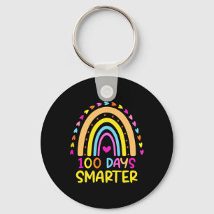 100 Days Smarter Teacher 100th Day Of School Rainb Keychain