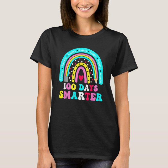 100 Days Smarter Teacher Rainbow Groovy 100th Day  T-Shirt (Front)