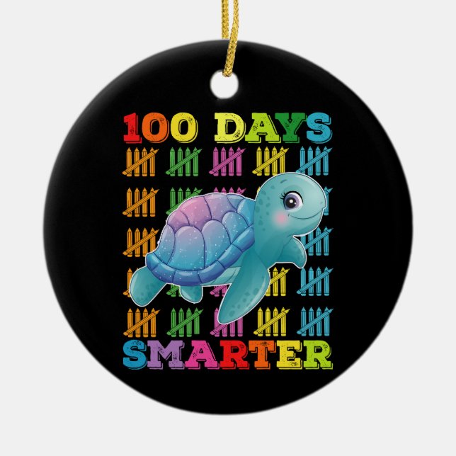 100 Days Smarter Turtle 100th Day Of School Ceramic Ornament (Front)
