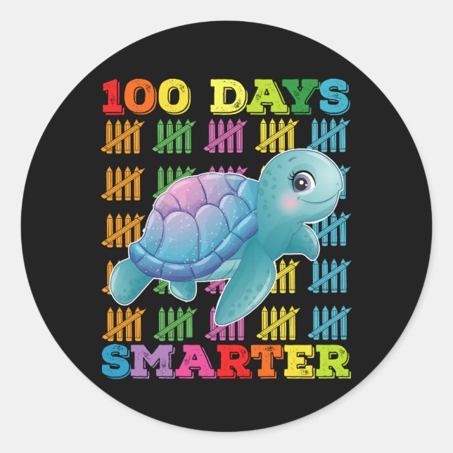 100 Days Smarter Turtle 100th Day Of School Classic Round Sticker (Front)