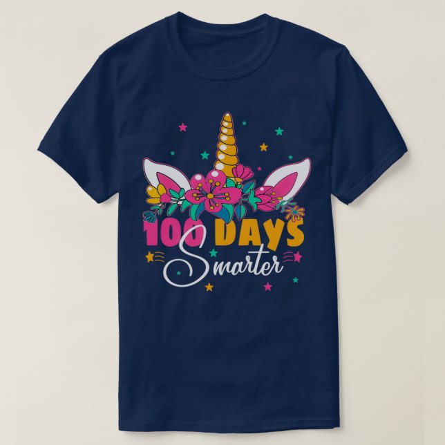 100 Days Smarter Unicorn 100 Days Of School 100th  T-Shirt (Design Front)