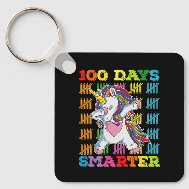 100 Days Smarter Unicorn 100th Day Of School Keychain (Front)