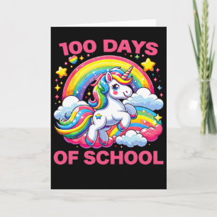 100 Days Smarter Unicorn Cute Rainbow 100th Day Card
