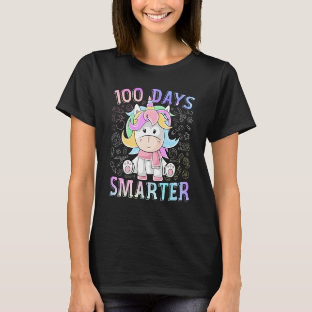 100 Days Smarter Unicorn Happy 100th Day Of School T-Shirt (Front)