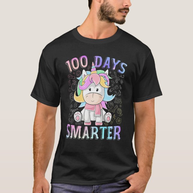 100 Days Smarter Unicorn Happy 100th Day Of School T-Shirt (Front)