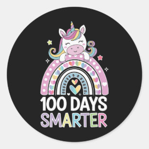 100 Days Smarter Unicorn Outfit For School Celebra Classic Round Sticker